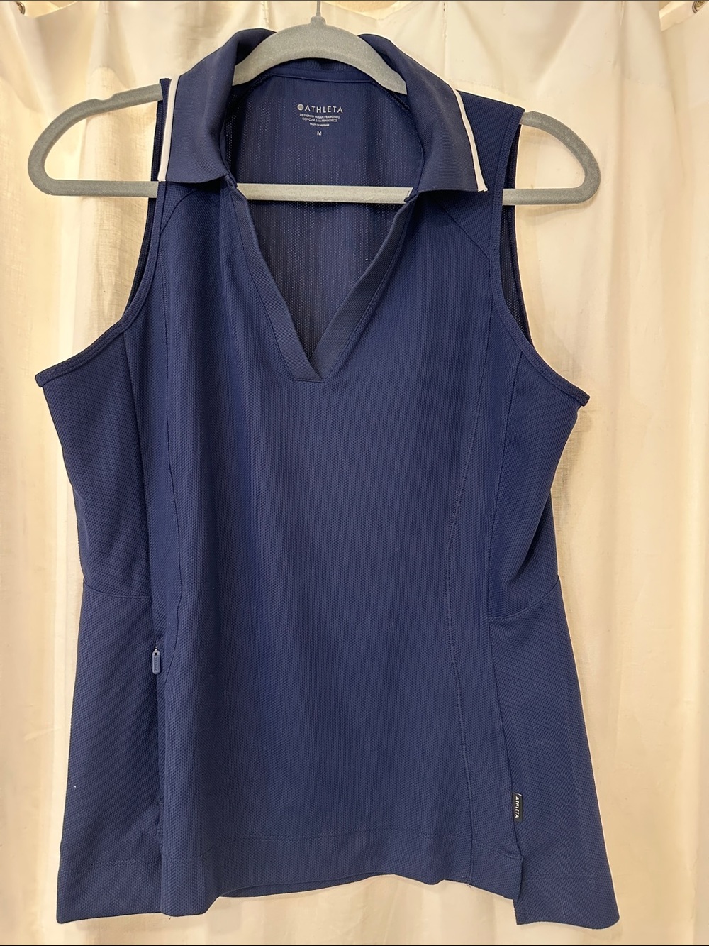 Athleta Navy Sleeveless Polo V‑Neck Tank